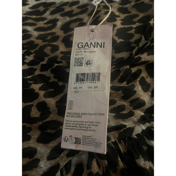 Ganni Blouse Womens Size 32 EU or XXS US Leopard Print Tie Front Short Sleeve - Picture 8 of 10